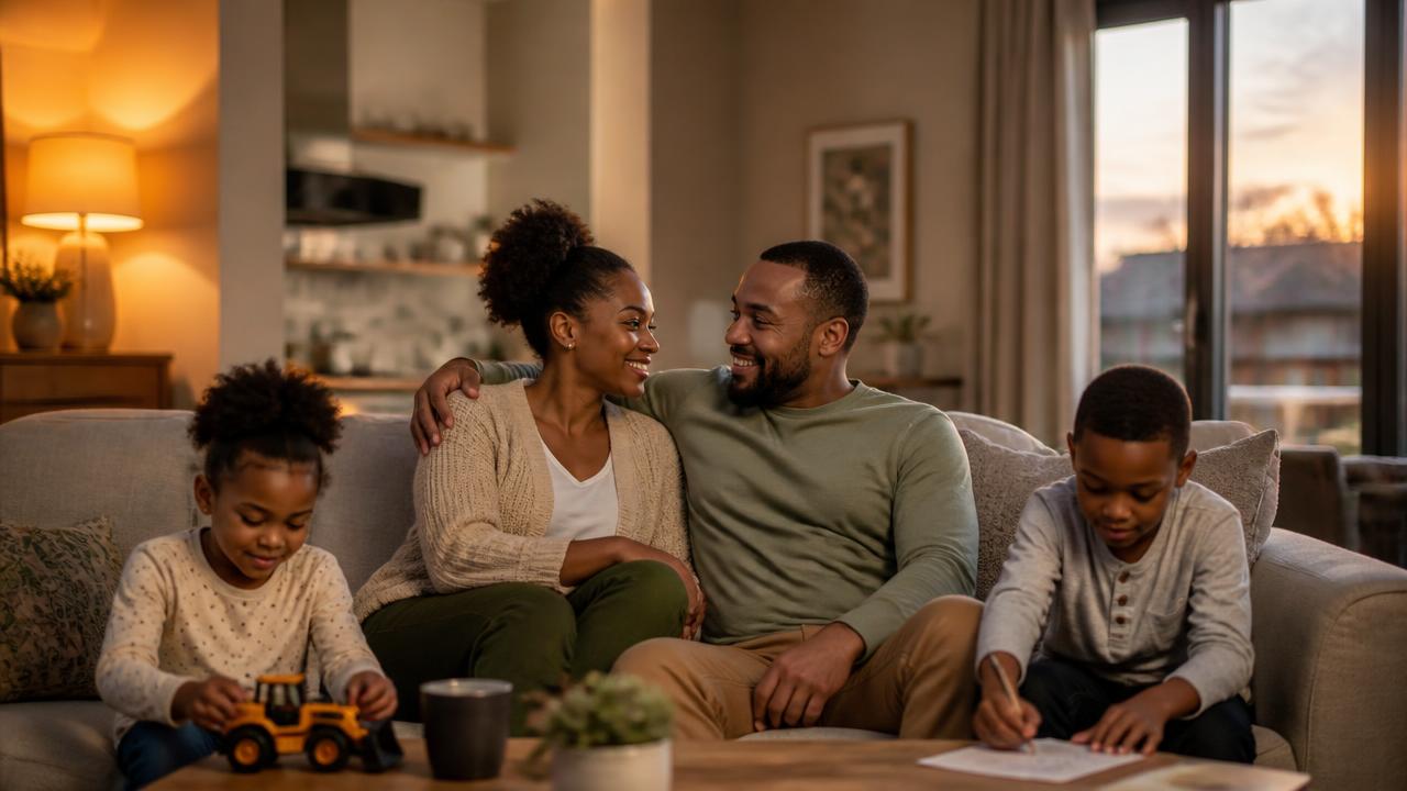 A relieved South African family relaxing at home in the evening — the peace of mind a legal repayment plan is designed to protect